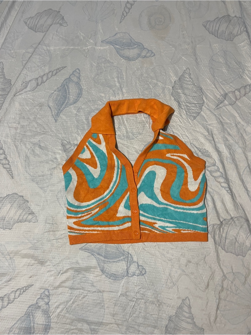 Orange & Teal Knit Halter Cardigan